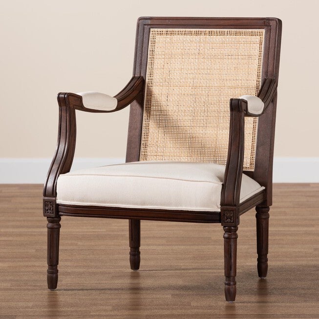 Garridan Traditional French Beige Fabric And Dark Brown Finished Wood Accent Chair, , alternate image number 15
