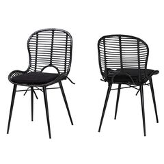 Brenna Modern Bohemian Greywashed Rattan And Black Metal Dining Chair