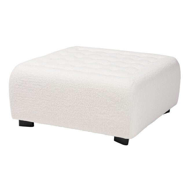 Athena Modern And Contemporary Ivory Boucle Upholstered And Black Finished Wood Square Ottoman, IVORY, hi-res image number null