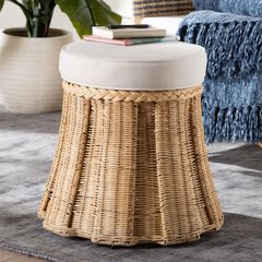 Ying Round Natural Rattan Ottoman with Cushion