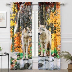 Photo Real Wolves Light Filtering Pole Top Curtain Panel Pair