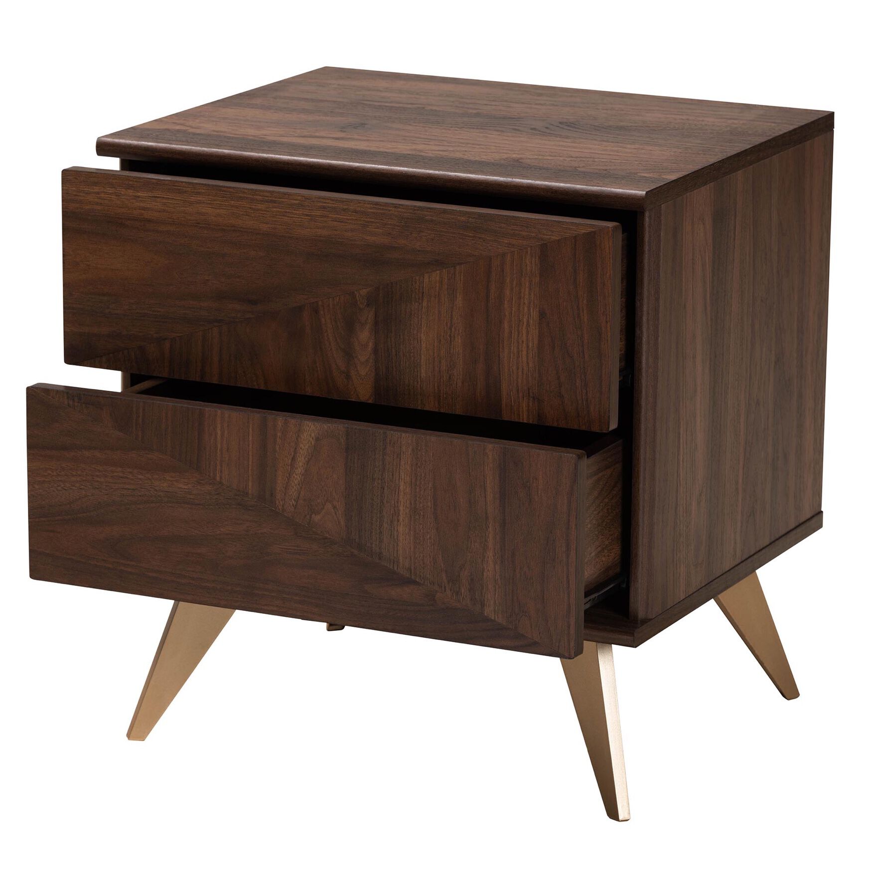 Graceland Mid-Century Modern Transitional Walnut Brown Finished Wood 2-Drawer Nightstand, , on-hover image number 1