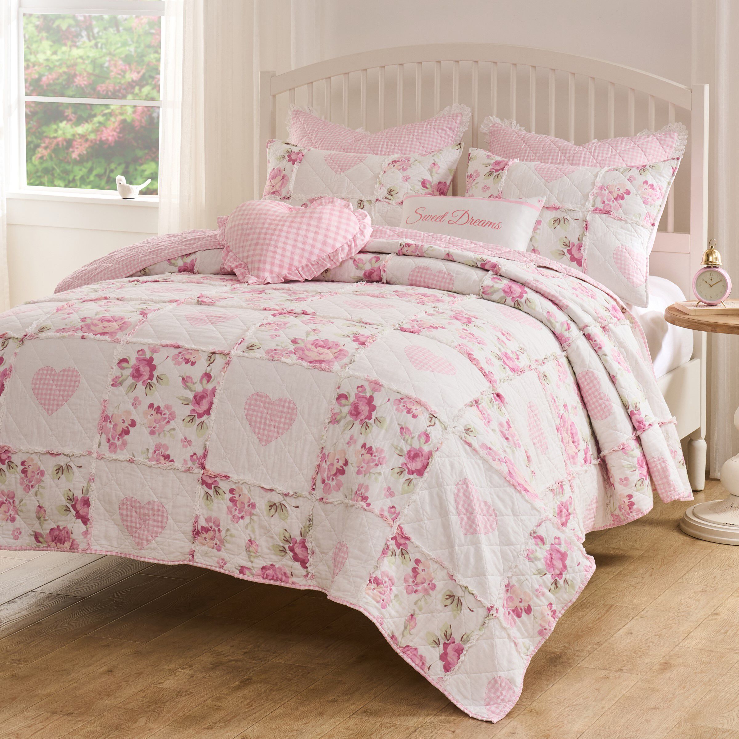 Veronica's Hearts Shabby Chic Ruffles Quilt Set, PINK, alternate image number 2