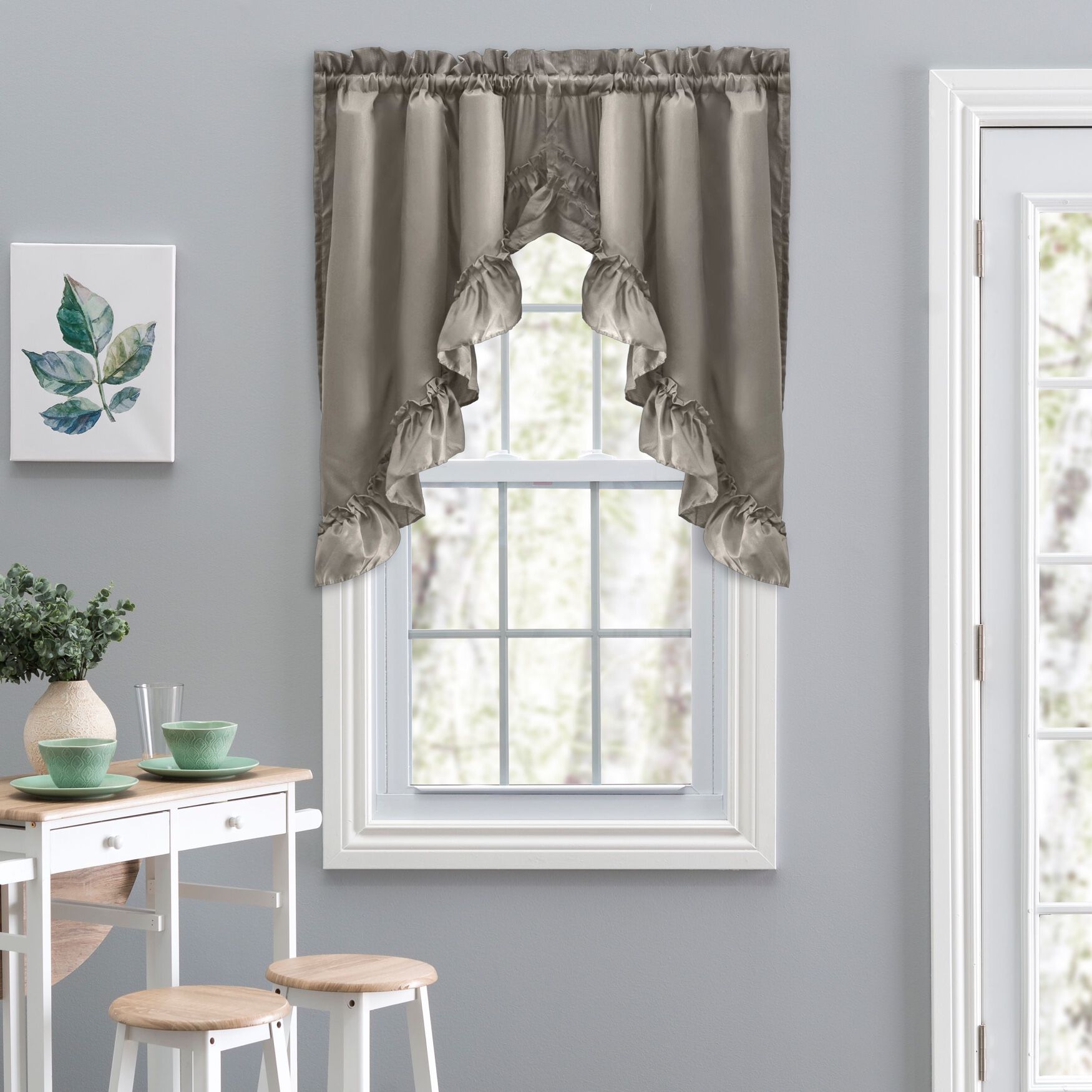 Stacey Curtain Ruffled Swag, GREY, hi-res image number 0