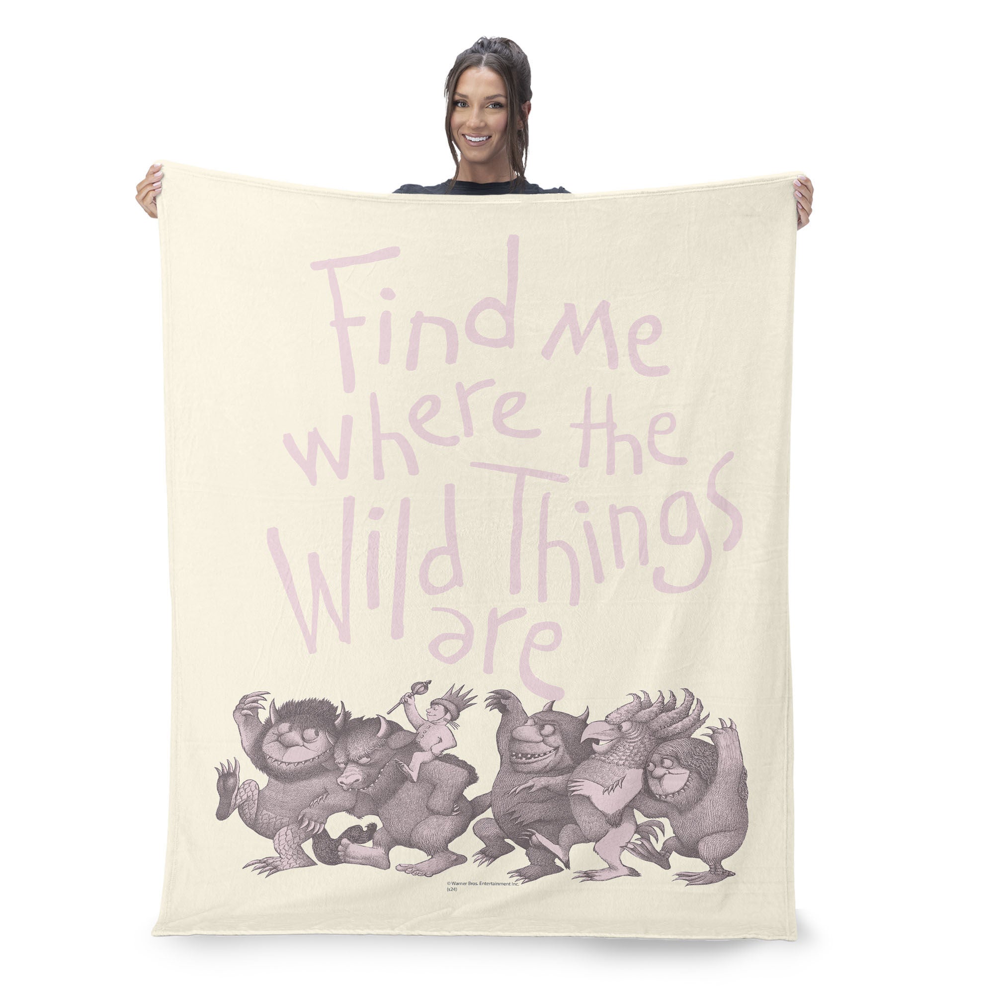 Warner Bros. Where the Wild Things Are Find Me Pink Silk Touch Sherpa Throw Blanket 50x60 Inches, TAN, on-hover image number 1