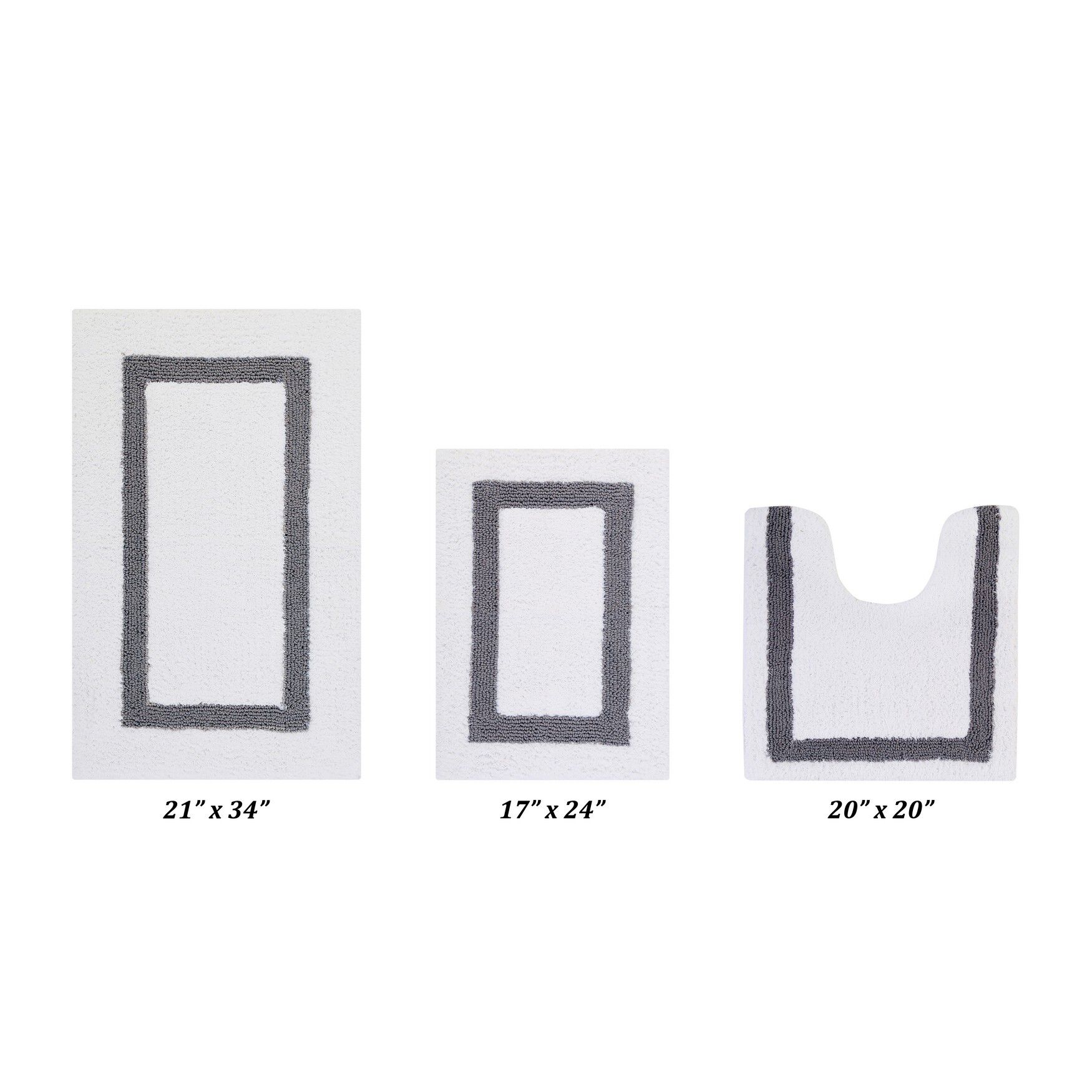 Hotel Collectionis Bath Mat Rug 3 Piece Set (17 inches x 24 inches | 20 inches x 20 inches | 21 inches x 34 inches), WHITE GRAY, hi-res image number 0