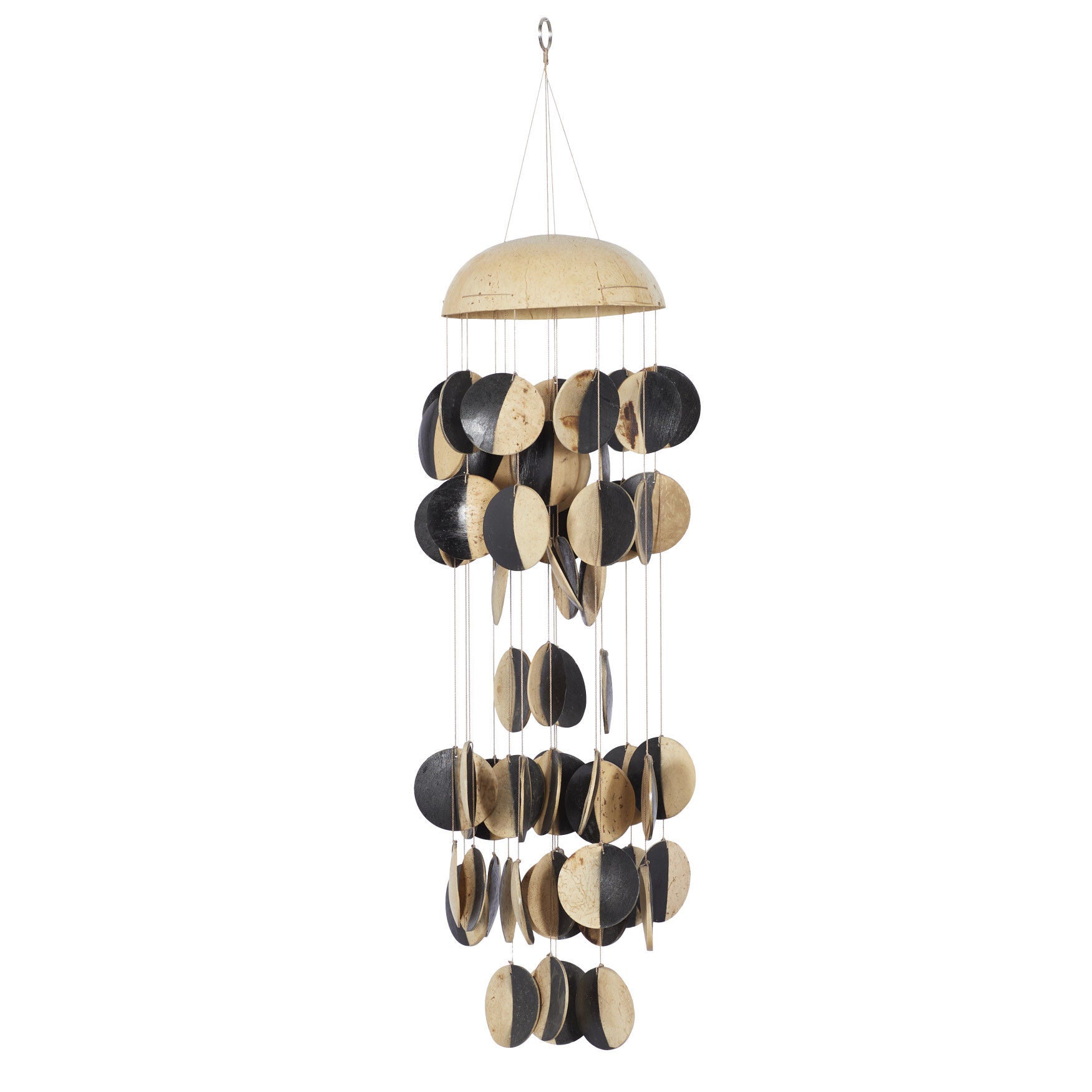 Black And Cream Coconut Shells Coastal Windchime, BLACK, hi-res image number 0