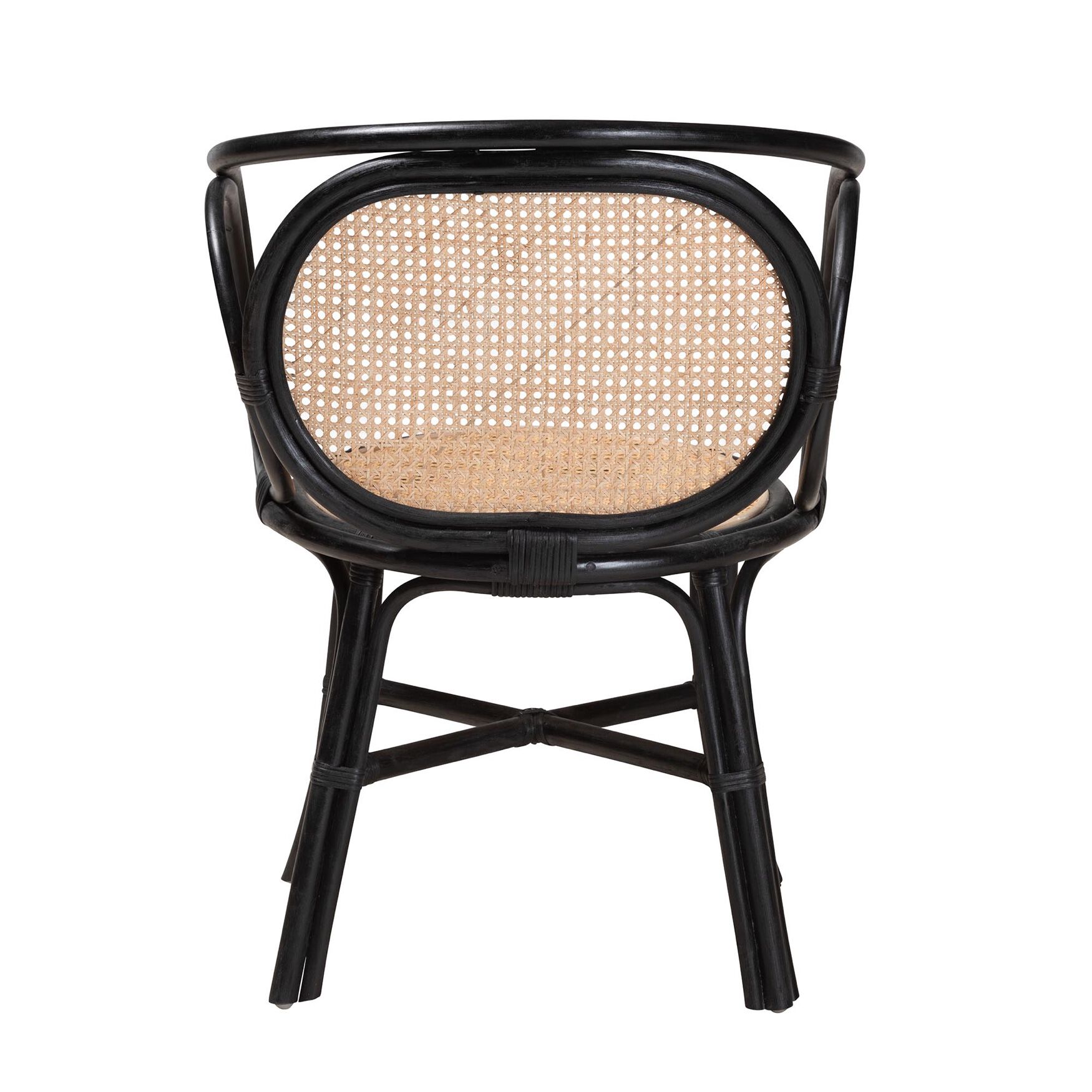 Palesa Modern Bohemian Two-Tone Black And Natural Brown Rattan Dining Chair, , alternate image number 12