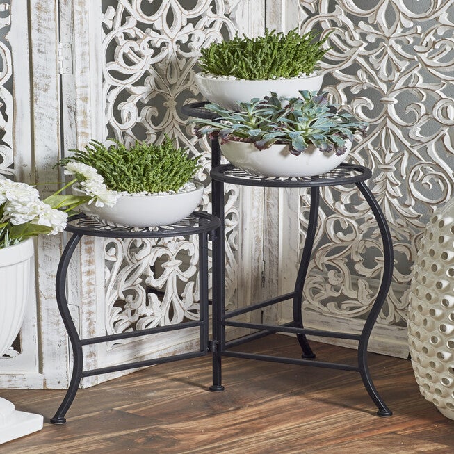Set Of 3 Black Metal Traditional Plantstand, , alternate image number null