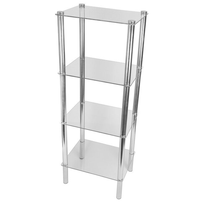 Home Basics 4 Tier Multi Use Rectangle Glass Corner Shelf Clear, CHROME, hi-res image number null