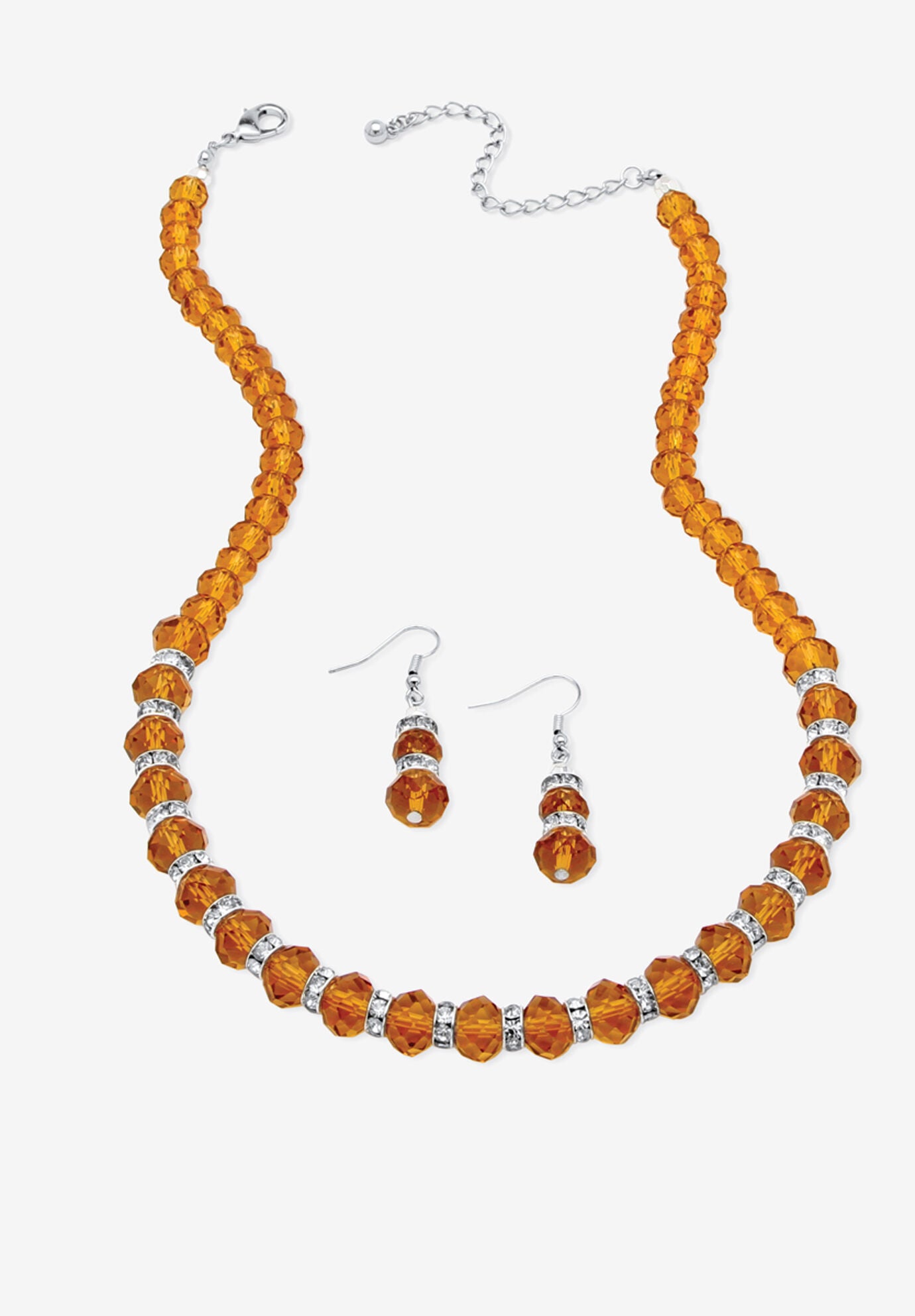 Silver Tone Graduated Necklace & Earring Set Simulated 18 inches plus 2 inches ext, NOVEMBER, hi-res image number 0