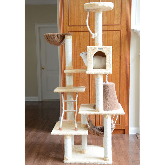 Real Wood 78" Cat Climber Play House Ffurniture With Playhouse, Lounge Basket, , alternate image number null