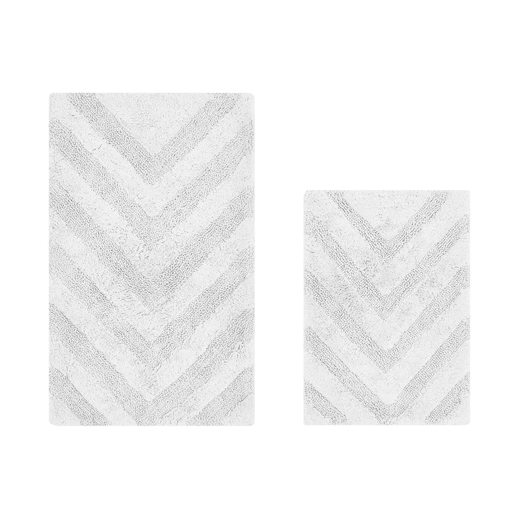Hugo Collection 100% Cotton 2 Piece (17 inches X 24 inches | 21 inches X 34 inches) Bath Rug Set, WHITE, hi-res image number 0
