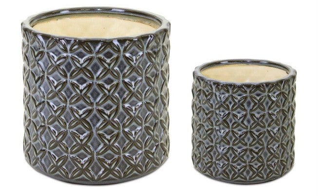 Pot (Set of 2) 4.5 inchesD x 4.5 inchesH, 6.5 inchesD x 6.25 inchesH Terra Cotta, BROWN/BLUE/WHITE, hi-res image number 0