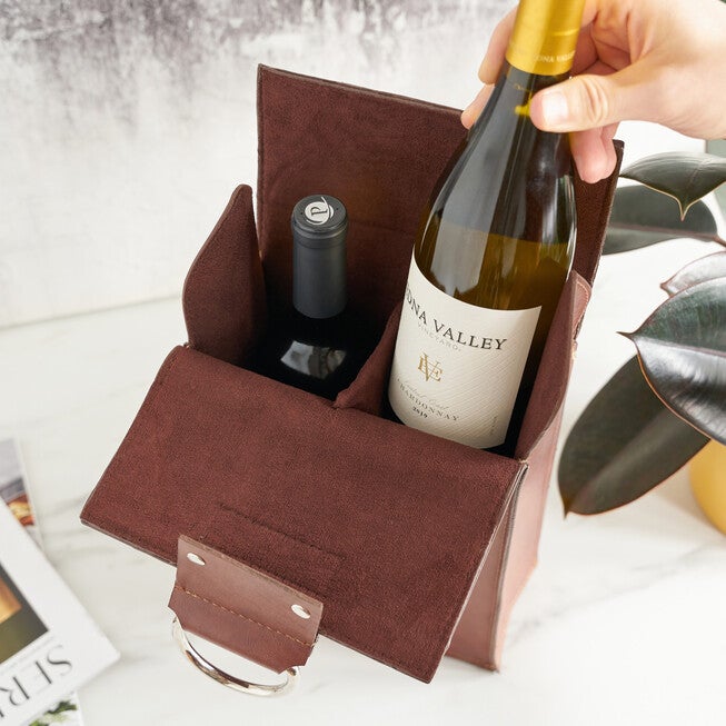 Brown Faux Leather Double-Bottle Wine Tote, , alternate image number 2