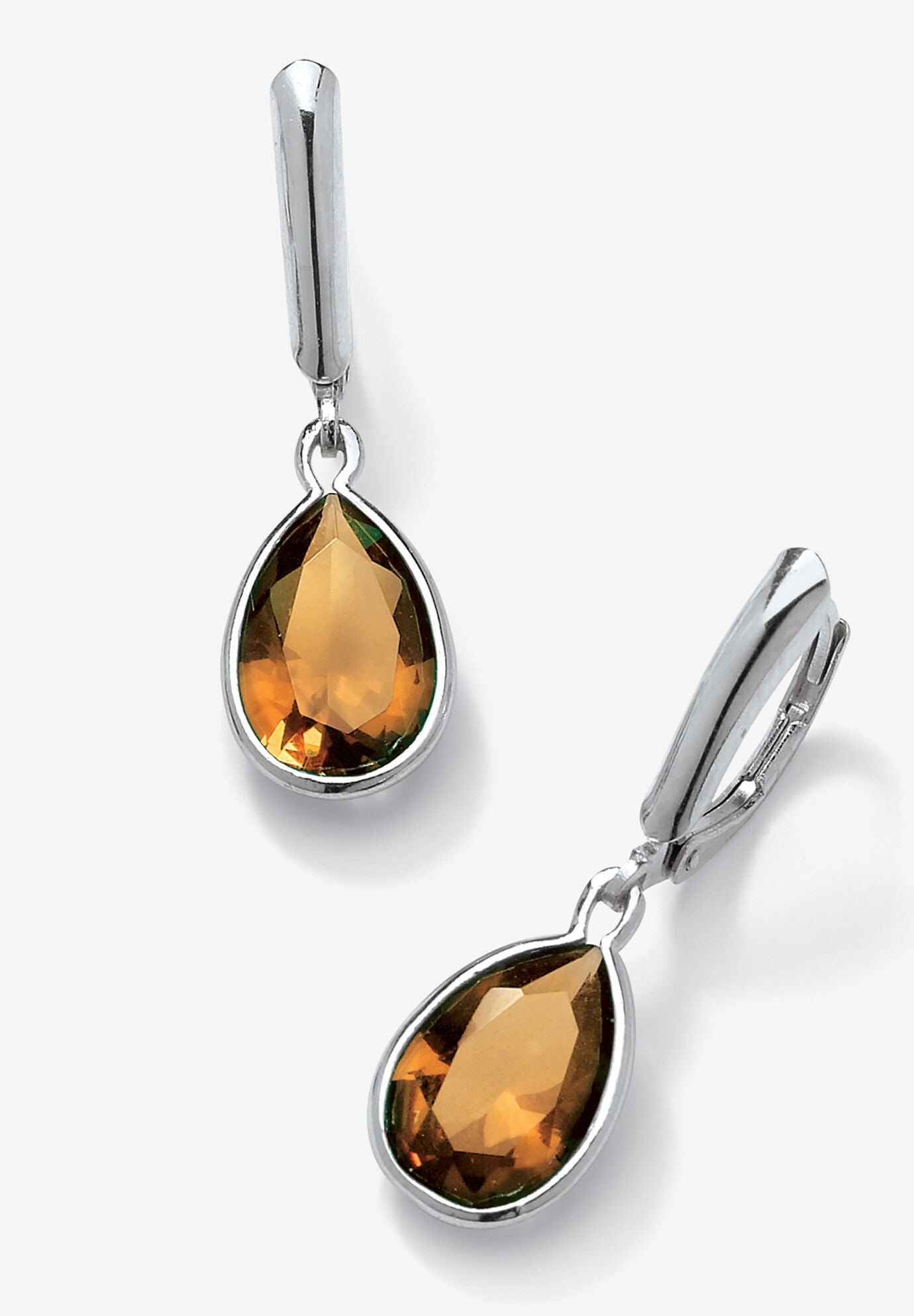 Sterling Silver Drop Earrings Pear Cut Simulated Birthstones, NOVEMBER, hi-res image number 0