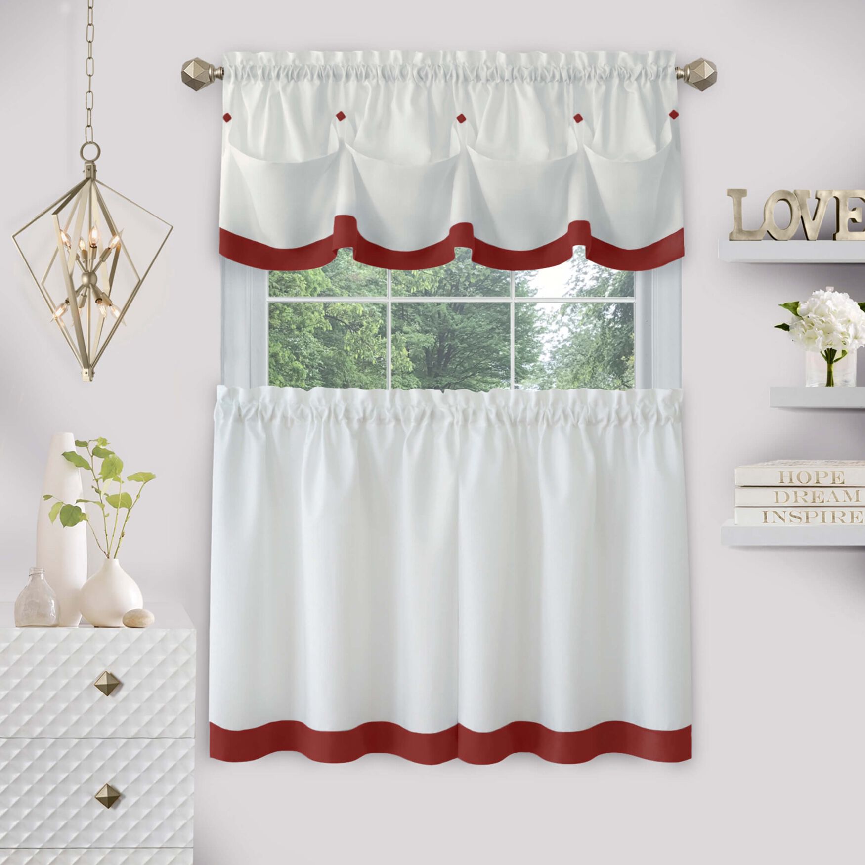 Lana Window Curtain Tier Pair And Valance Set, LAVA, hi-res image number 0