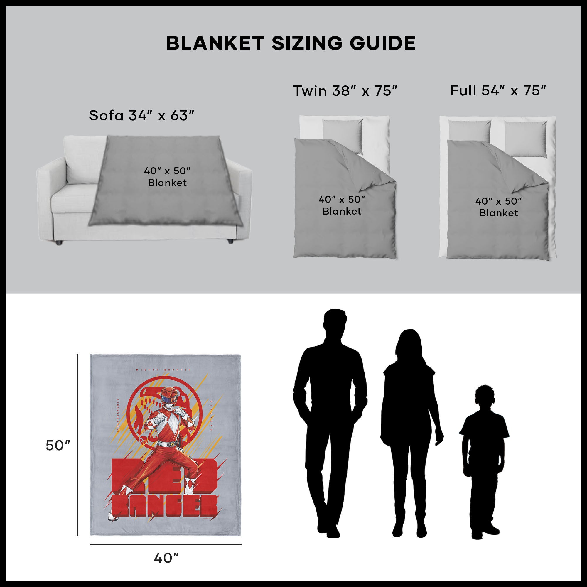 Hasbro Power Rangers Red Ranger Silk Touch Throw Blanket 40X50 Inches, GRAY, alternate image number 5