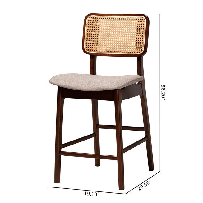 Dannon Mid-Century Modern Grey Fabric And Walnut Brown Finished Wood 2-Piece Counter Stool Set, , alternate image number null