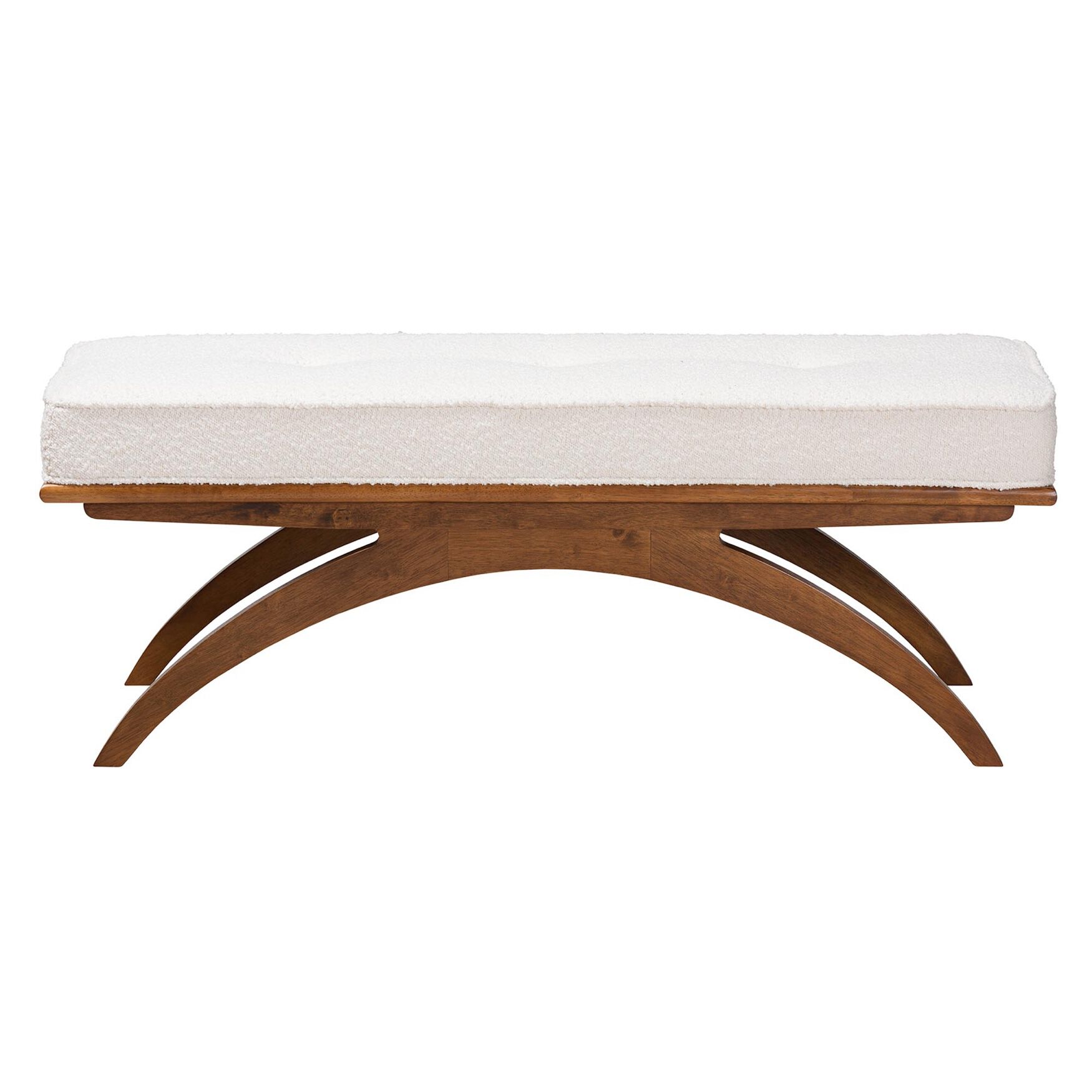 Orella Japandi Cream Boucle Fabric And Walnut Brown Finished Wood Bench, , on-hover image number 1