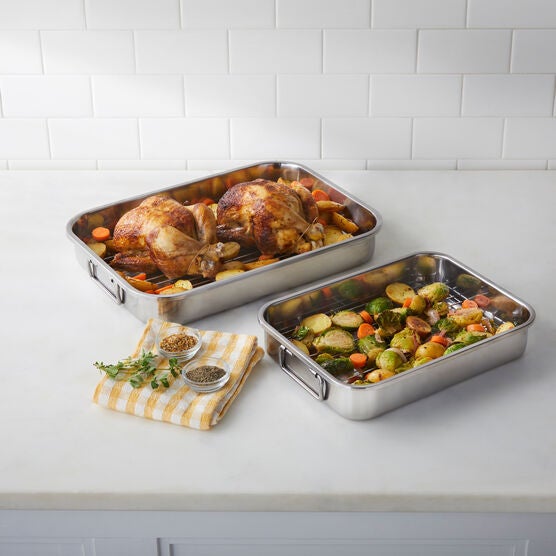 4-Pc Stainless Steel Lasagna Pan & Roaster, STAINLESS STEEL, hi-res image number null