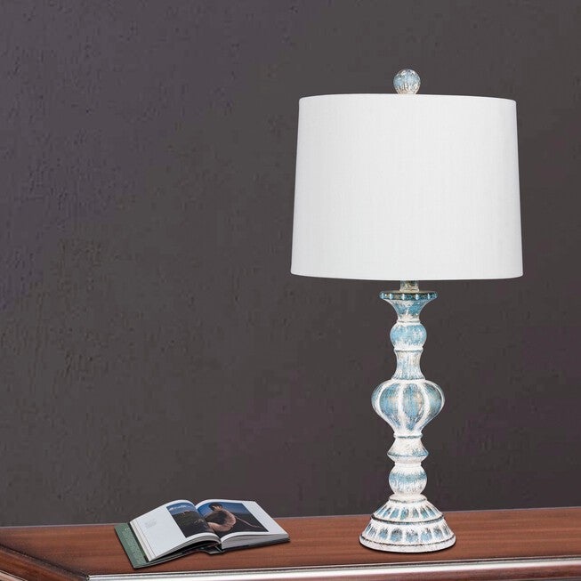 Cottage Antique Blue Resin 26 1/2 inches Table Lamp, Set 2, , on-hover image number 1