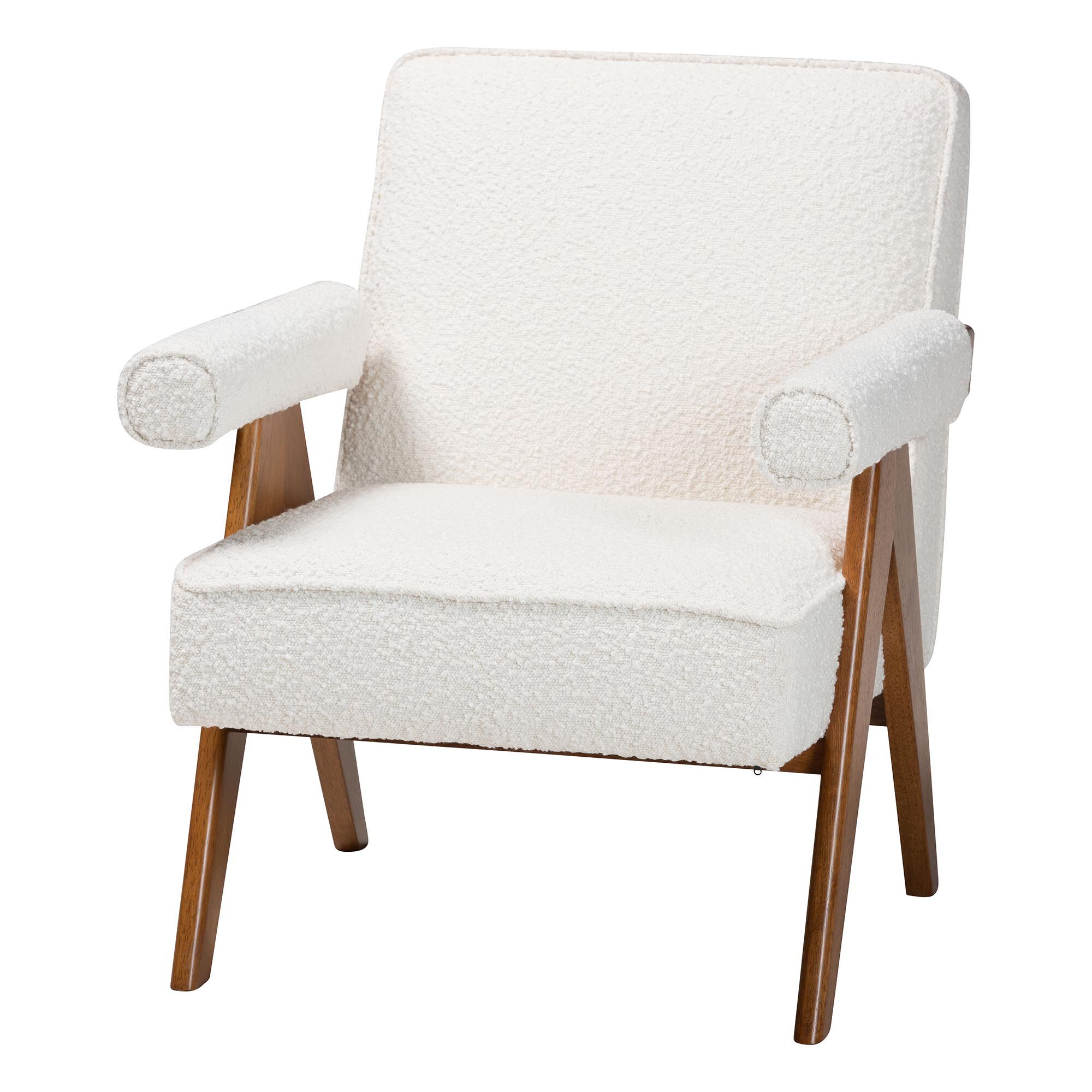 Georgina Japandi Cream Boucle and Walnut Brown Wood Accent Chair, CREAM, alternate image number 1