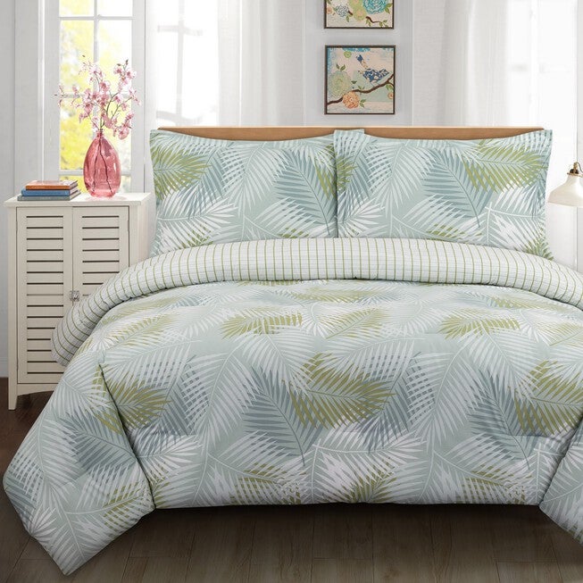 Palms Duvet Cover Set, BLUE GREEN WHITE, hi-res image number null