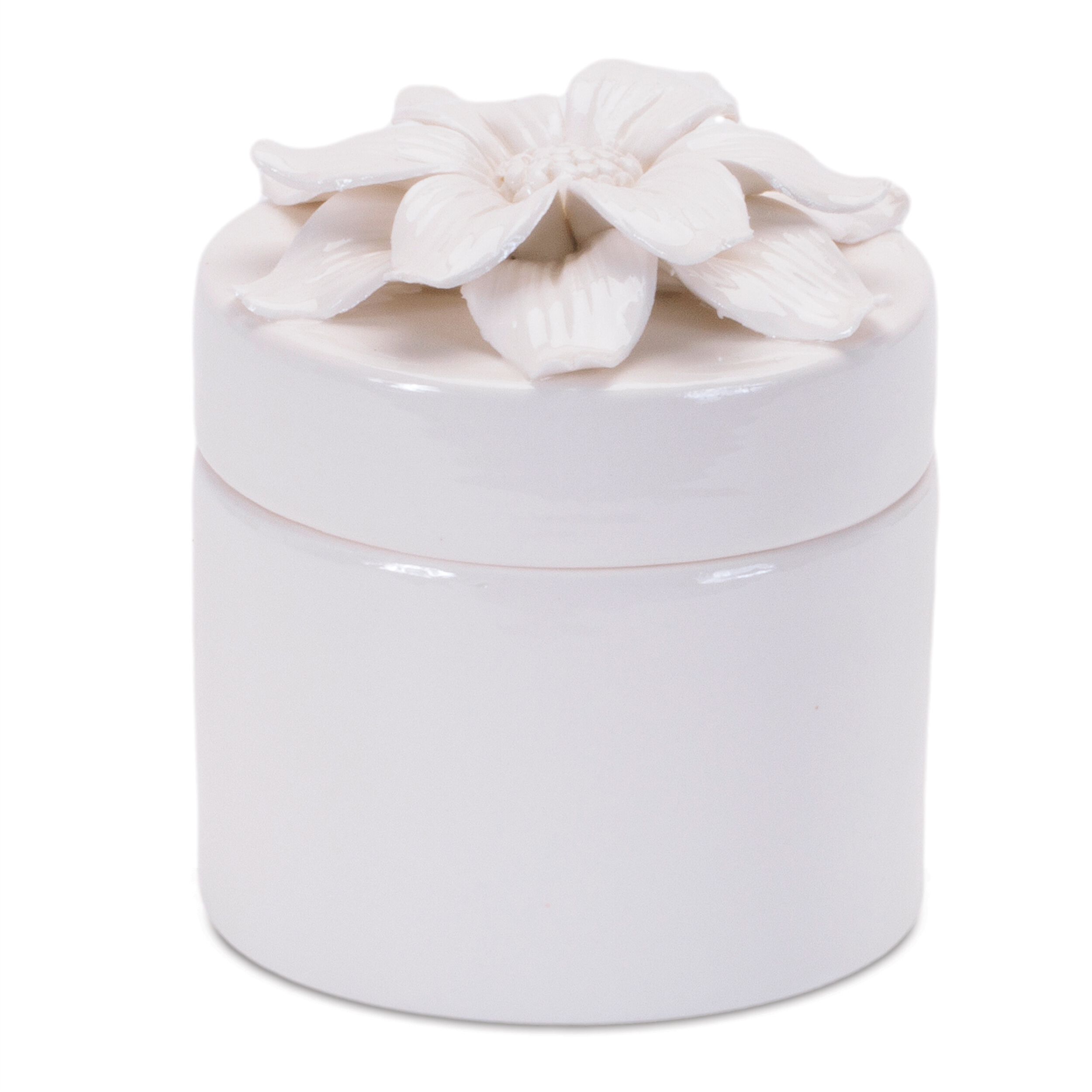 Stoneware Box with Floral Lid Accent Set of 3, WHITE, alternate image number 4