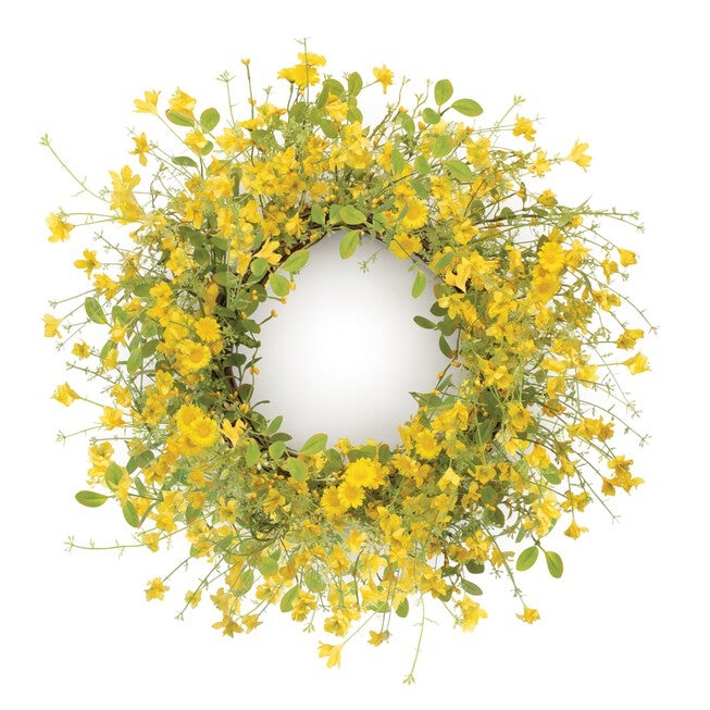 Mixed Daisy Floral Wreath 20 inchesD, YELLOW/GREEN, hi-res image number null
