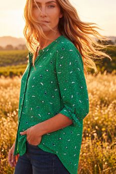 Georgette Buttonfront Tie Sleeve Cafe Blouse