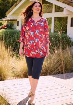 Georgette Buttonfront Tie Sleeve Cafe Blouse