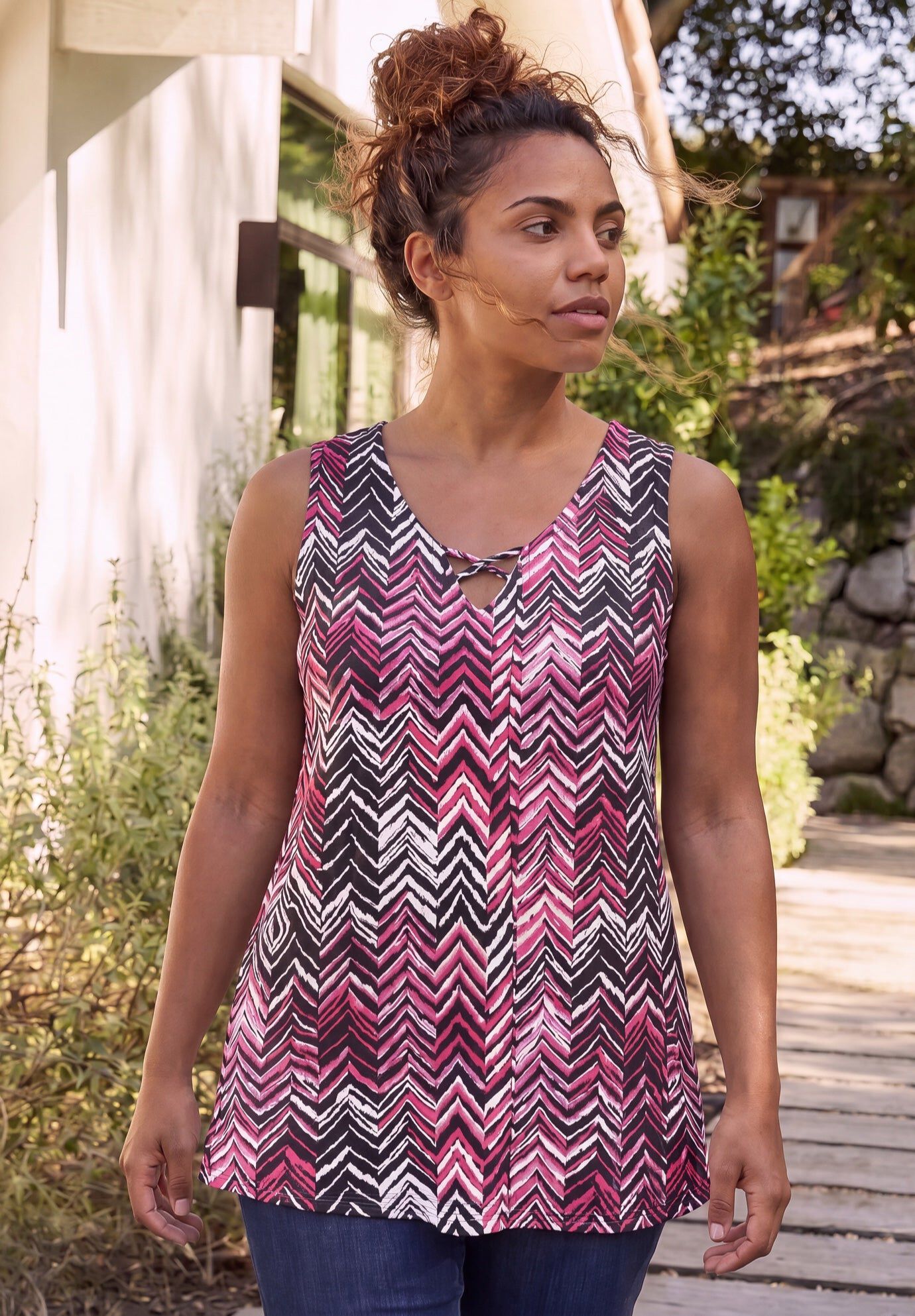Crisscross Timeless Tank, CHEVRON PRINT, hi-res image number 0
