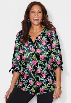 Plus Size Tie Neck Blouse