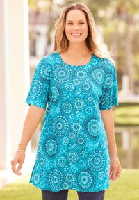 Fashionable Knit Trapeze Dress, Deep Emerald | Roaman's
