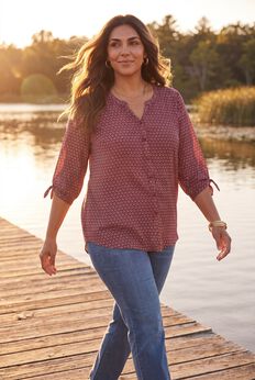 Georgette Buttonfront Tie Sleeve Cafe Blouse