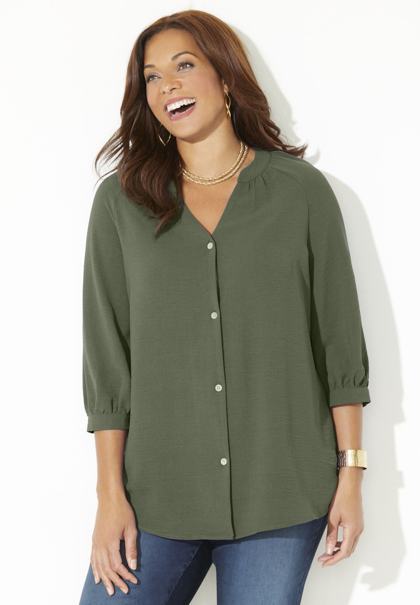 Light and Airy YNeck Blouse Roaman's