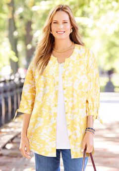 Georgette Buttonfront Tie Sleeve Cafe Blouse