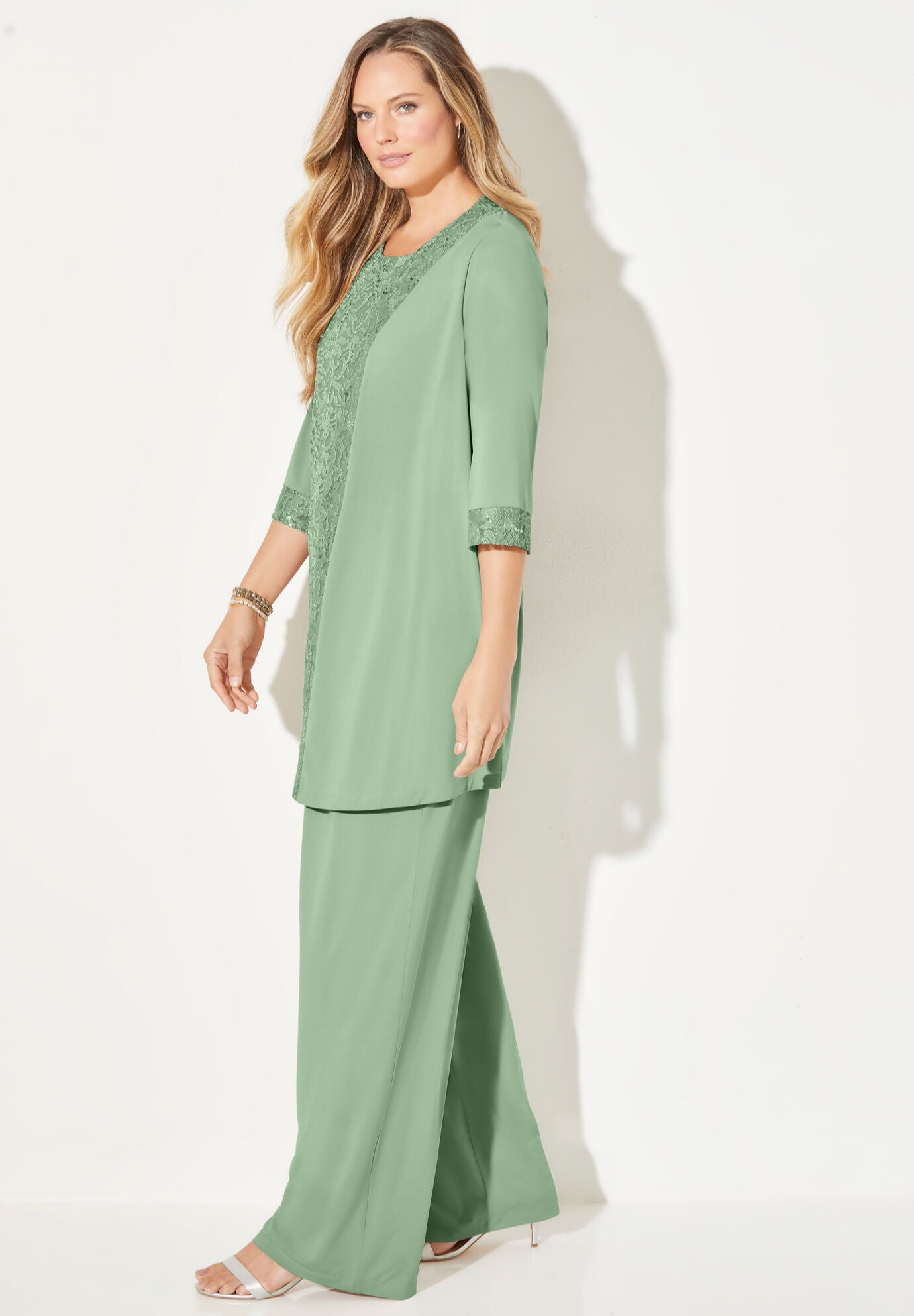 Lace Gala 3-Piece Pant Suit, SAGE, alternate image number 2