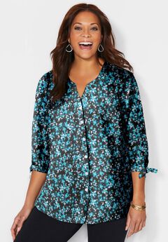 Georgette Buttonfront Tie Sleeve Cafe Blouse