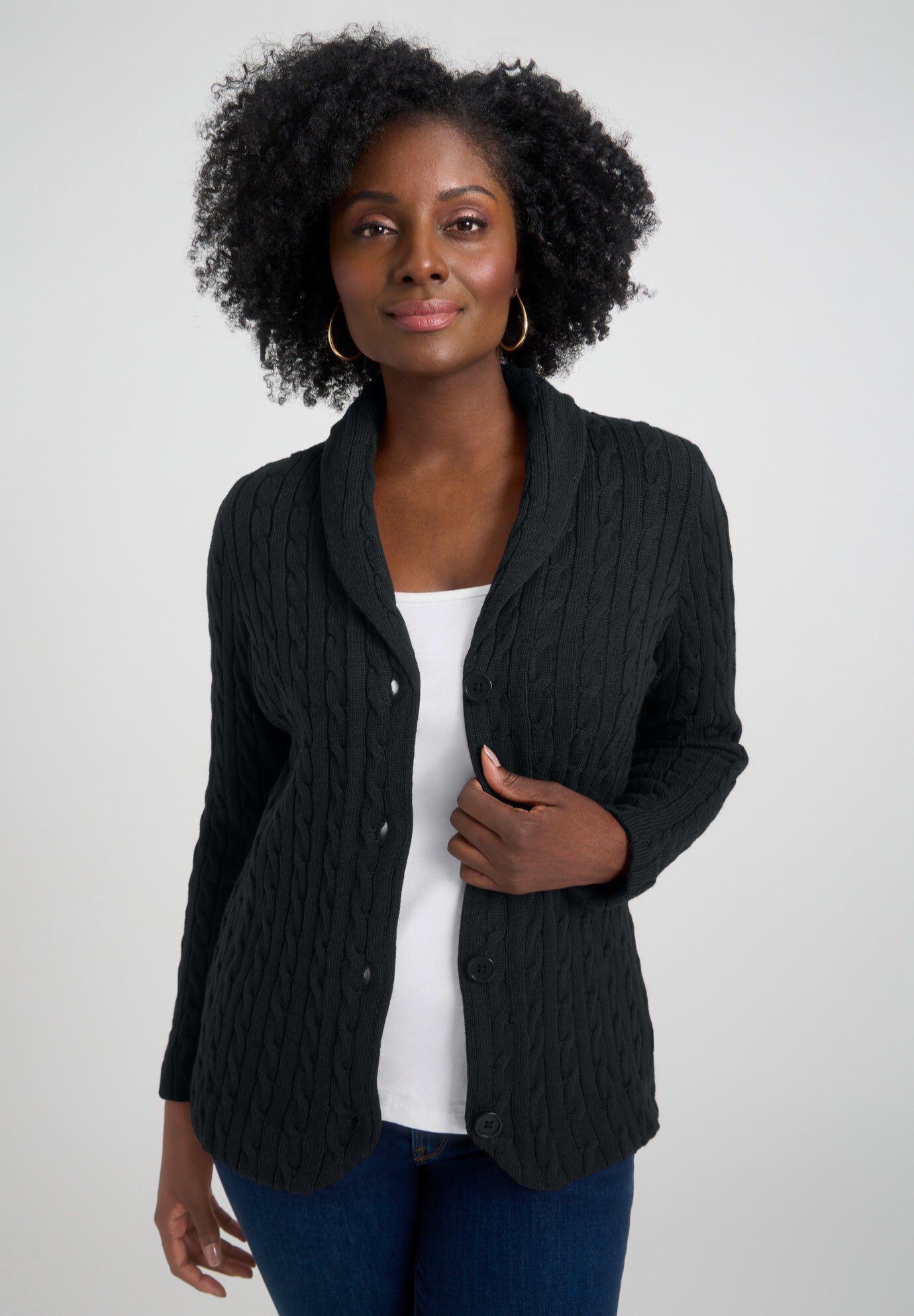 Cable Blazer Sweater, BLACK, hi-res image number 0