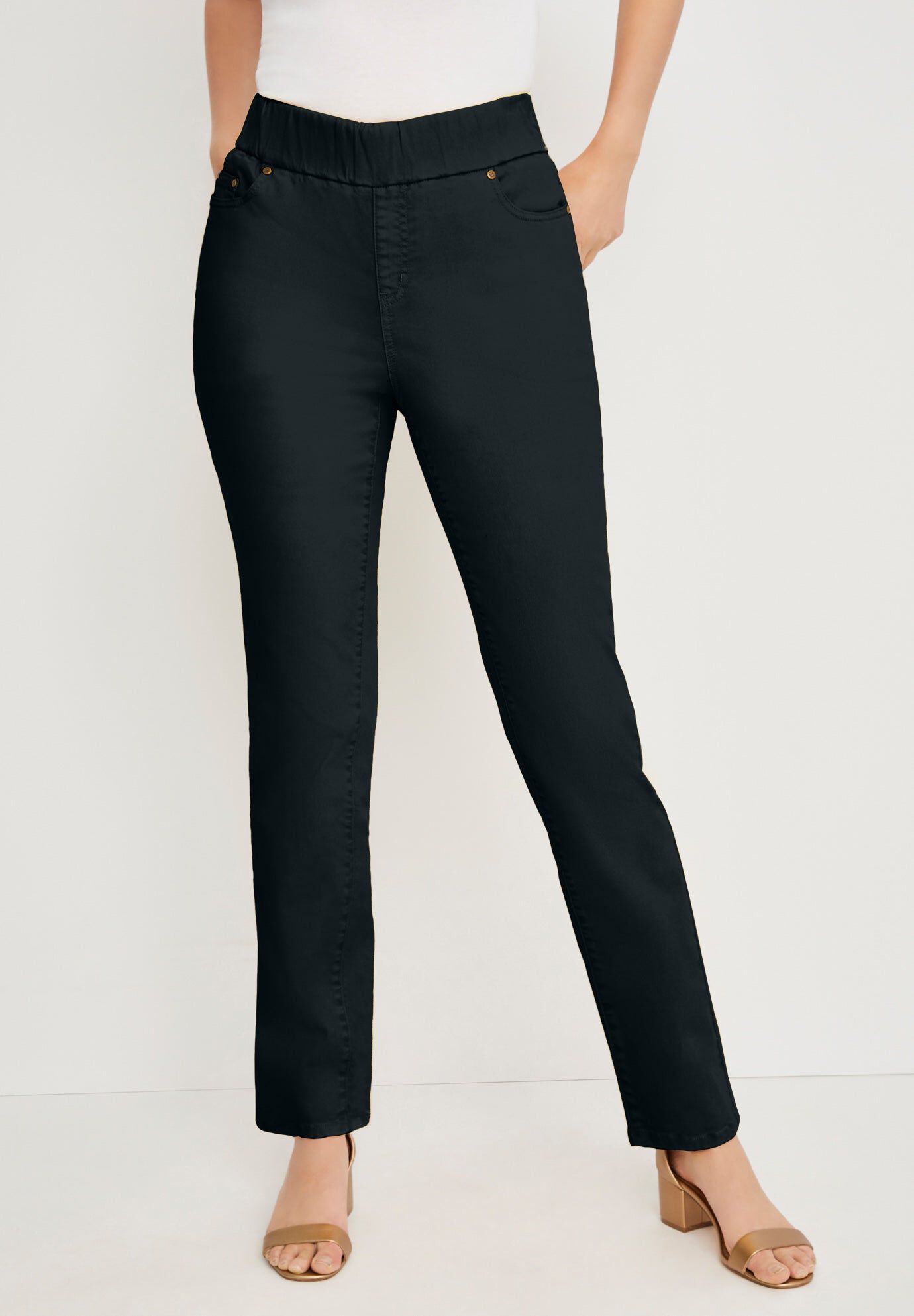 Comfort Waist Stretch Denim Straight-Leg Jean, BLACK, hi-res image number 0