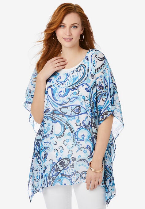Caftan Top, BLUE PAINTERLY PAISLEY, hi-res image number null