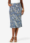 Comfort Waist Midi Skirt, NAVY PAISLEY, hi-res image number null