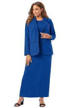 2-Piece Stretch Crepe Single-Breasted Maxi Jacket Dress