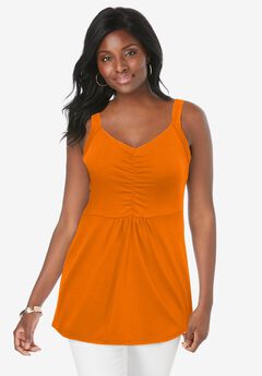 Stretch Cotton Shirred Tank