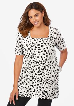 Stretch Cotton Square Neck Tunic