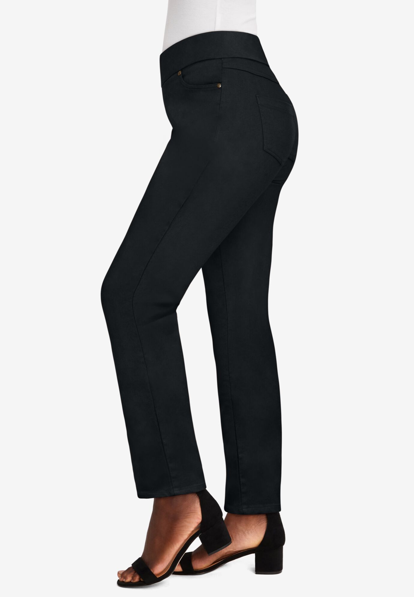 Comfort Waist Stretch Denim Straight-Leg Jean, BLACK, alternate image number 2