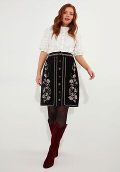Embroidered Moleskin Skirt