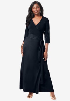 Stretch Knit Faux Wrap Maxi Dress